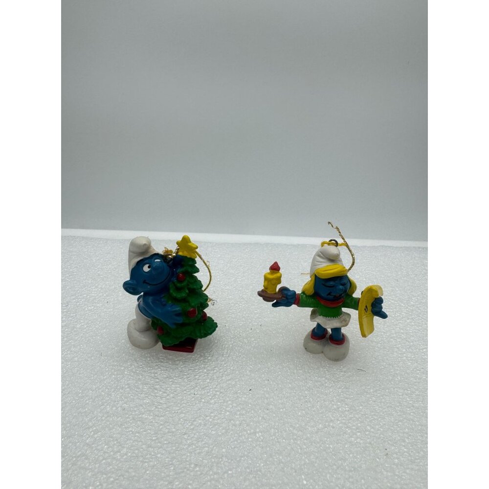 Vintage Schleich Smurf and Smurfette Christmas Ornaments